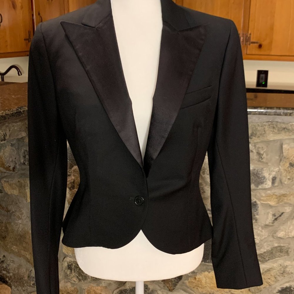 ralph lauren woman black silk tuxedo jacket w/tail